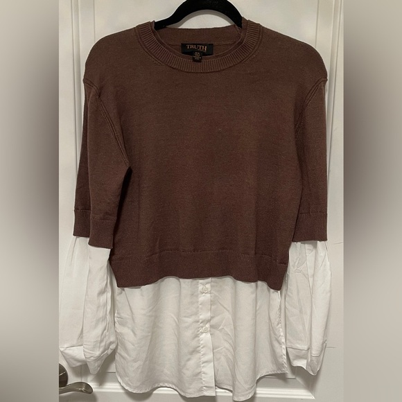 Truth Brown Preppy Sweater Cropped Layered‑Look Top Clueless Medium - Picture 2 of 8